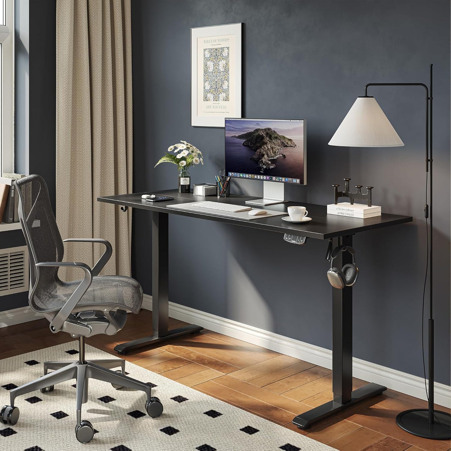 Electric Standing Desk, 55 X 24 Inches Height Adjustable Desk, Sit Stand up for Work Office Home, Ergonomic Rising Gaming Computer Table with Memory Preset, Black