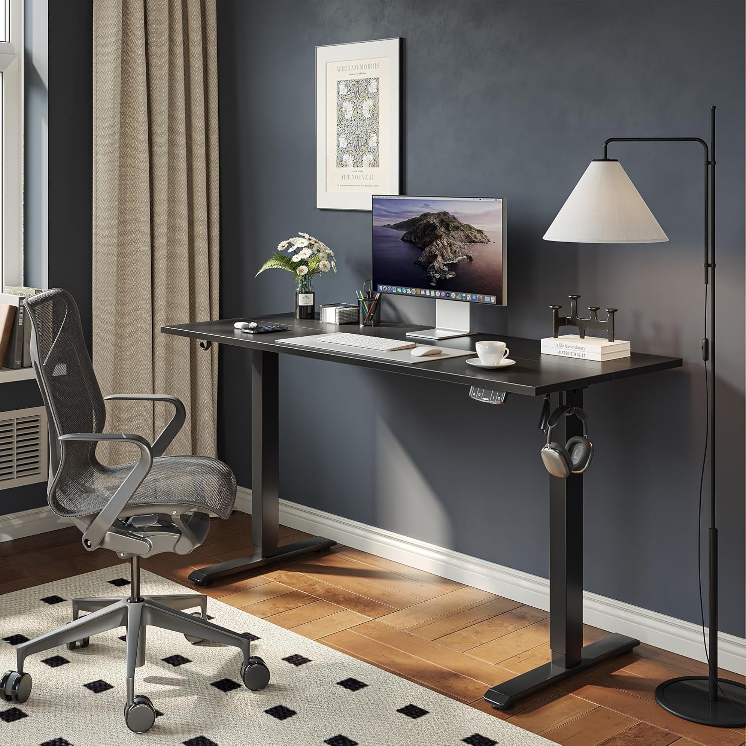 Electric Standing Desk, 55 X 24 Inches Height Adjustable Desk, Sit Stand up for Work Office Home, Ergonomic Rising Gaming Computer Table with Memory Preset, Black