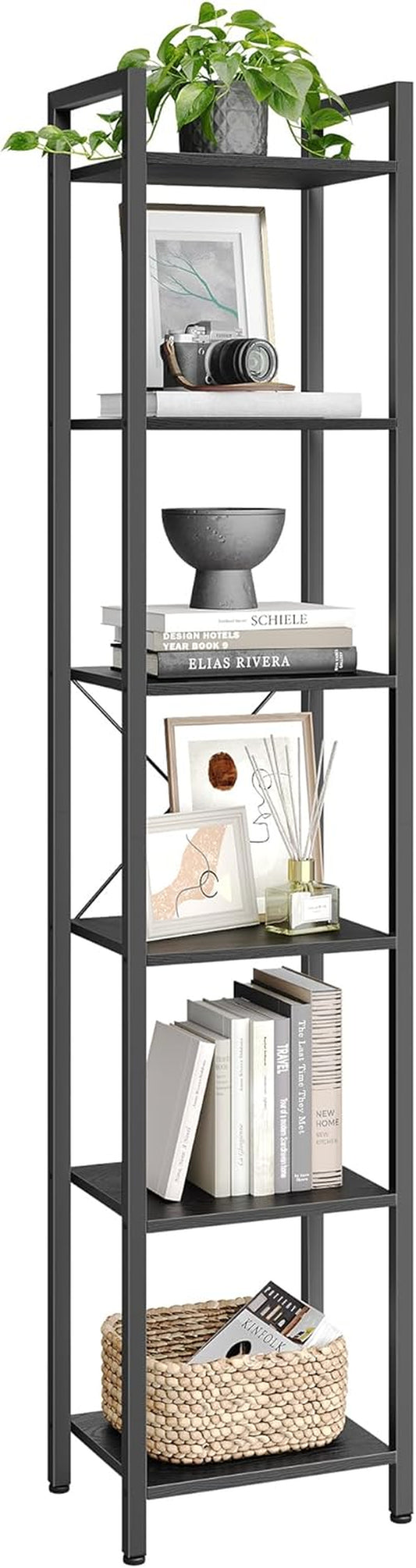 6-Tier Bookshelf, Bookcase with Steel Frame, Book Shelf for Living Room, Home Office, Study, 11.8 X 15.7 X 73.2 Inches, Industrial Style, Ebony Black and Ink Black ULLS101B56
