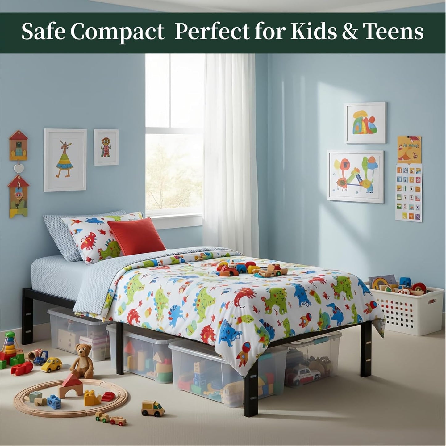 Twin Size Bed Frame, 14 Inch Metal Platform Bed Frames with Heavy Duty Steel Slat Support, No Box Spring Needed, Easy Assembly, under Bed Storage