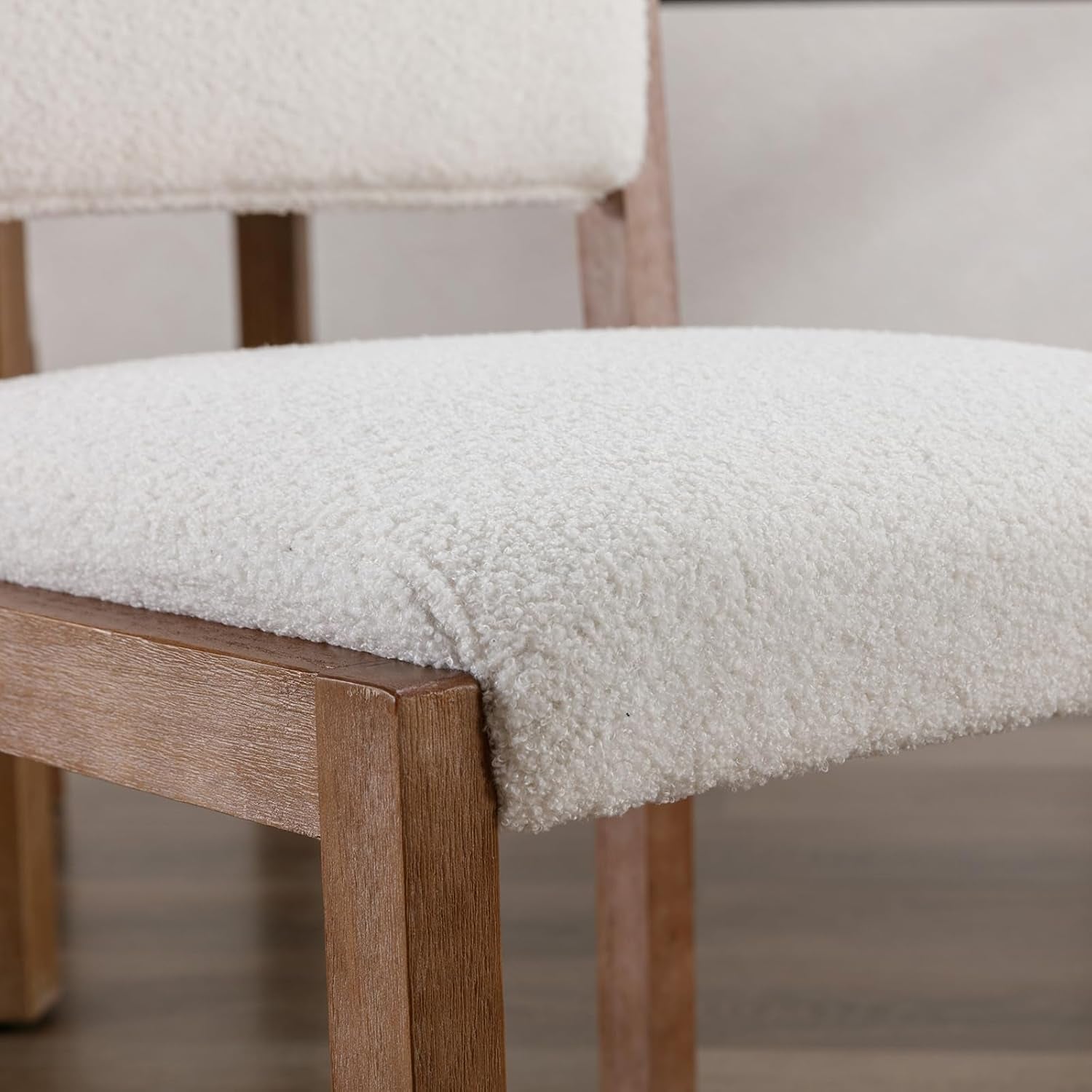 Upholstered Dining Chairs Set of 2, Mid-Century Modern Dining Room Chairs, Boucle Fabric Kitchen Side Chairs with Wood Legs, White