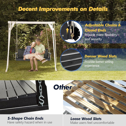 Upgraded Patio Wooden Porch Swing for Courtyard & Garden, Heavy Duty 880 LBS Swing Chair Bench with Hanging Chains for Outdoors (Black, 5 FT)