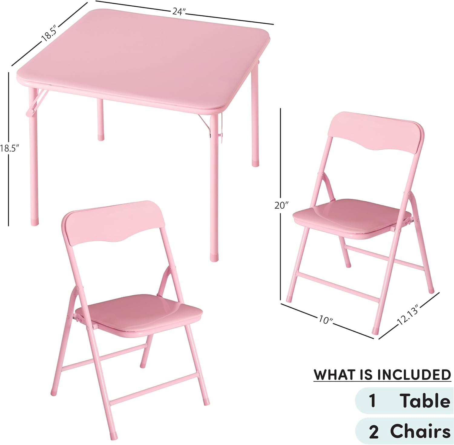 Heritage Kids Pink Kids Activity Table and Chair Set,3-Piece Furniture Set with 1 Square Table & 2 Folding Chairs, Playroom Table Set for Ages 3+