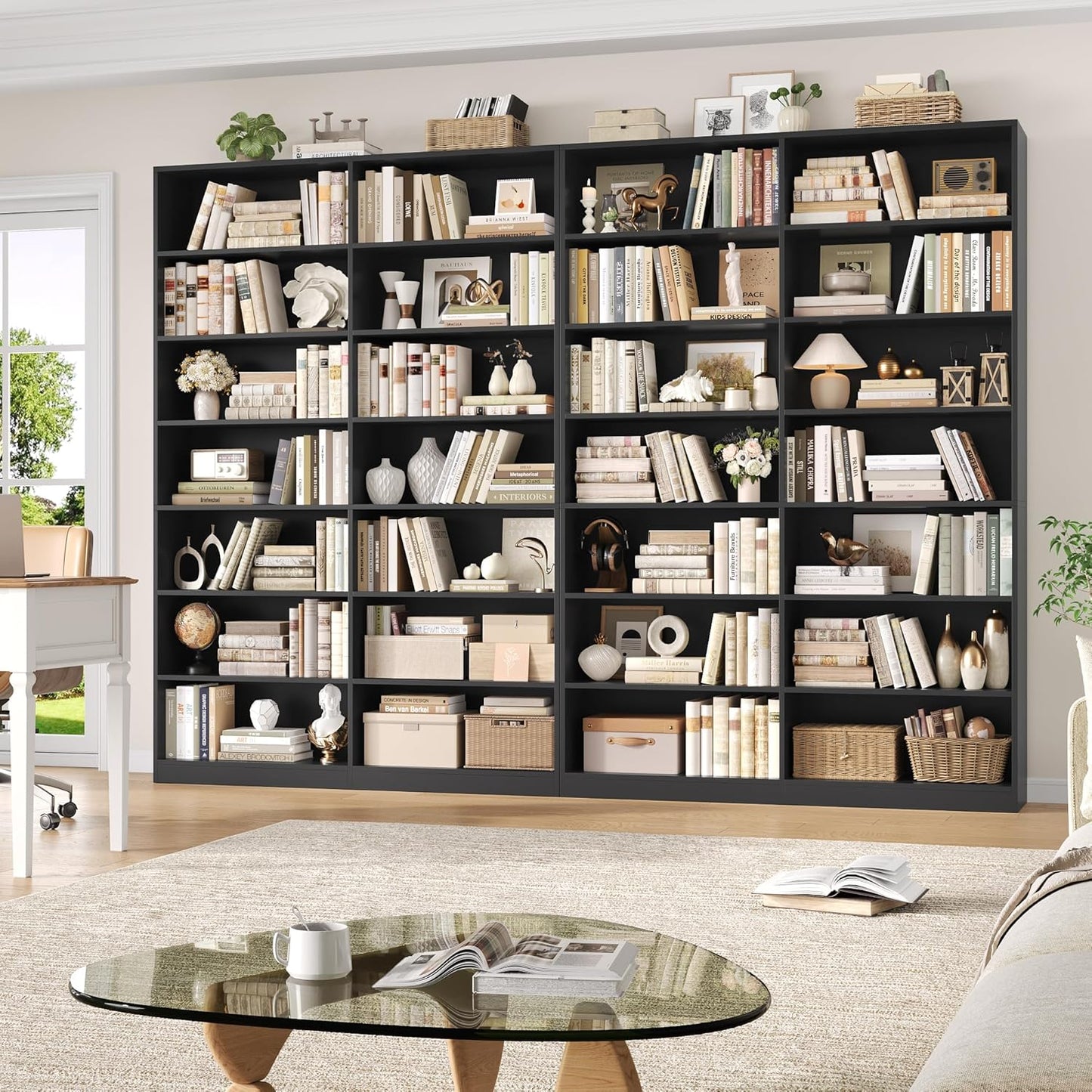 83.6" Tall Bookshelf and Bookcase, 7-Tier Extra Large Bookshelf with Double Storage, 14 Open Display Shelves for Home Office, Study and Living Room, Black