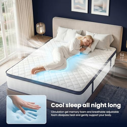 12 Inch Mttress Queen Size, Memory Foam Hybrid Mattresses in a Box, Medium Firm, Pocket Springs for Motion Isolation, CertiPUR-US and Oeko TEX Certified