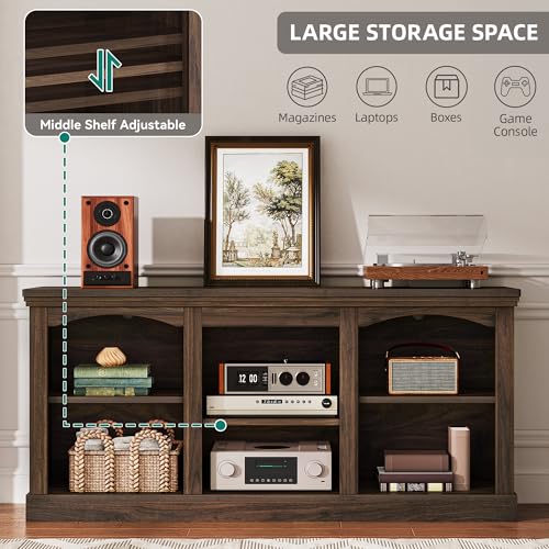 Farmhouse TV Stand with Cord Management for 65" TV, Walnut, view 4