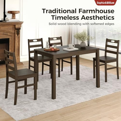 5 Piece Dining Table Set for 4, Wood Kitchen Table and Chairs,Space-Saving Farmhouse Dining Sets,Dark Walnut