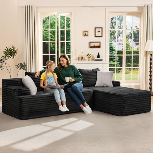 Boneless Couch Modular Sectional Sofa L-Shape Cloud Couch Lounge | 96" Right Facing Chaise Black,Memory Foam,Removable Cover,Non-slip Bottom,No Assemble Required,Furniture for Small Home