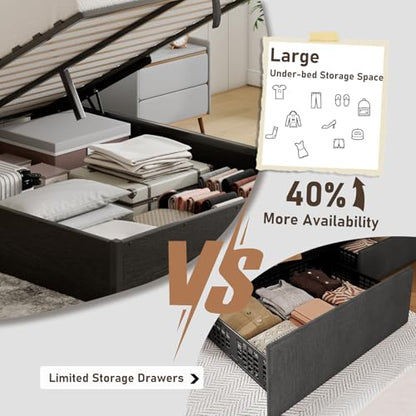 King Lift Up Storage Bed Frame, Black, view 6