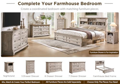 Farmhouse 7 Drawers Dresser for Bedroom, 54" Wide Wood Rustic Chest of Drawers w/Roman Column, Wooden Storage Dressers Organizer for Bedroom, Living Room, Light Rustic Oak