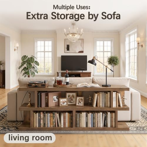 63" Low Bookcase Long Bookshelf, Wide Storage Shelves, Rustic Brown, view 6
