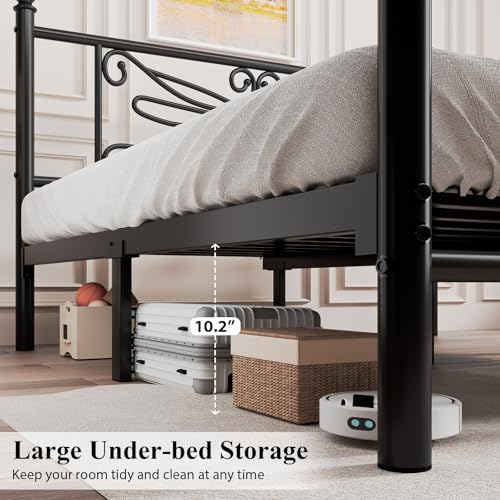 E-Ser Full Size Bed Frame, Metal Platform Bed with Dragonfly Pattern, Black, view 5