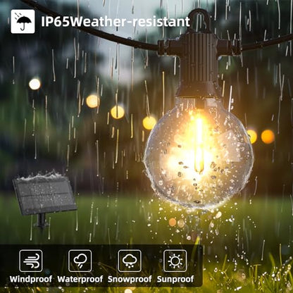 100FT Solar Outdoor String Lights, USB Charging & Solar Powered, IP65 Waterproof Shatterproof Edison Hanging LED Lights for Patio Garden Porch Fence Camping Party