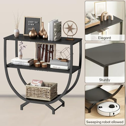 3 Tier Console Tables, 30" Height Entryway Table, Sofa Table Behind Couch Table, Industrial Entryway Furniture Entry Way Table with Storage for Living Room, Hallway, Entrance, Rustic Black