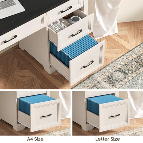 Farmhouse Executive Desk with 4 Drawers and Storage Cabinet, view 6