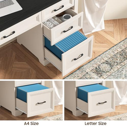 Farmhouse Executive Desk with 4 Drawers and Storage Cabinet, view 6