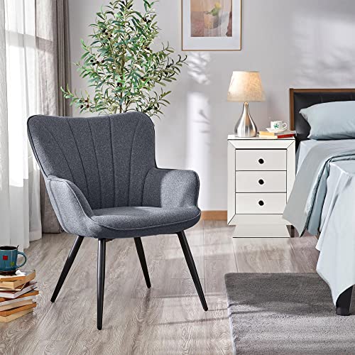 Yaheetech Accent Chair, Modern and Elegant Armchair, Linen Fabric Vanity Chair with Mental Legs and High Back for Living Room Bedroom Office Waiting Room, Grey