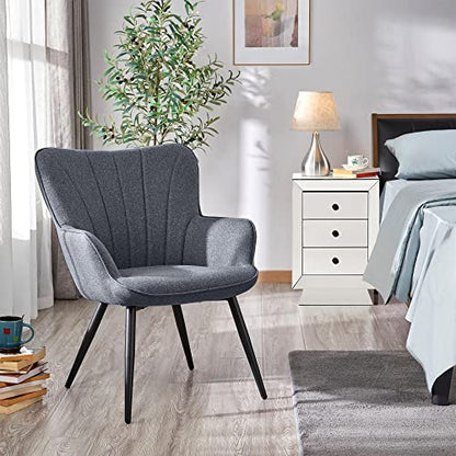 Yaheetech Accent Chair, Modern and Elegant Armchair, Linen Fabric Vanity Chair with Mental Legs and High Back for Living Room Bedroom Office Waiting Room, Grey