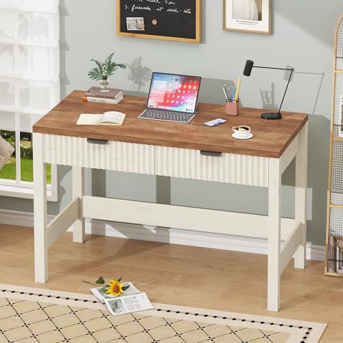 39 Inch Small Fluted Computer Desk with 2 Drawers for Bedroom, Home Office, view 5