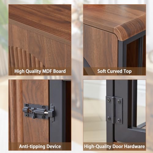 87" Large Dog Crate Furniture TV Stand, Double Kennel Divider (Walnut), view 7
