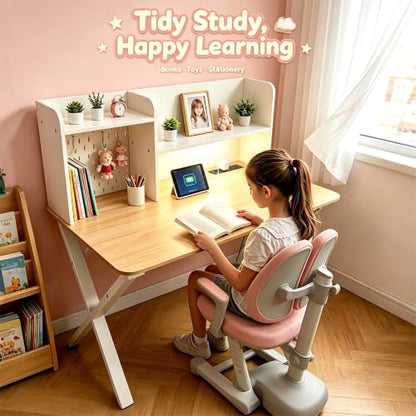 44"×24" White Computer Desk with Charging Ports & Hutch Pegboard, view 4