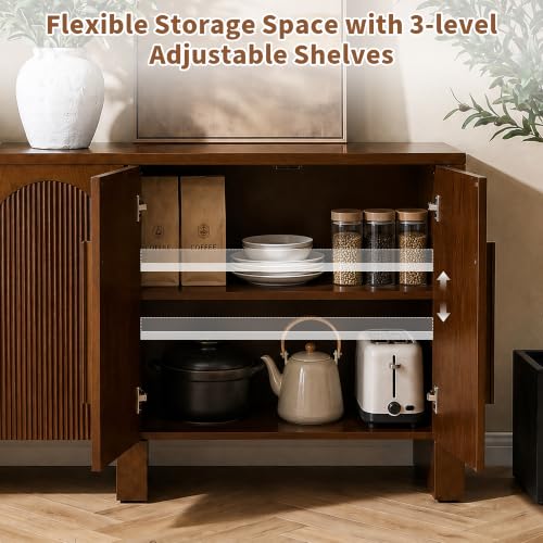 60"Buffet Cabinet with Storage,Solid Wood Fluted Arched Sideboard Cabinet, view 5