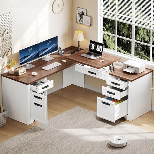 L Shaped Executive Desk with Lift Top & Drawers, view 2