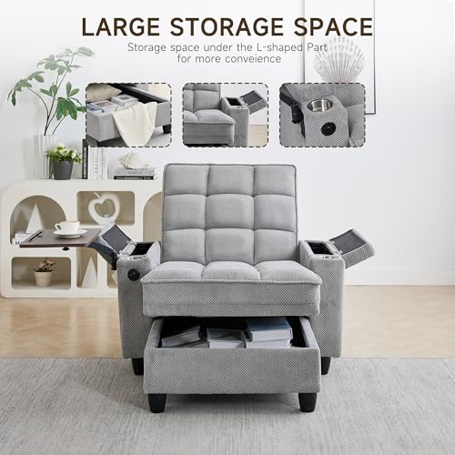 oaaktu Modern Tufted Linen Fabric Chaise Lounge Sofa Chair with Rotating Side, view 4
