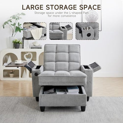 oaaktu Modern Tufted Linen Fabric Chaise Lounge Sofa Chair with Rotating Side, view 4