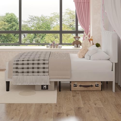 Twin Size Bed Frame with Upholstered Headboard, view 7