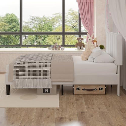 Twin Size Bed Frame with Upholstered Headboard, view 7