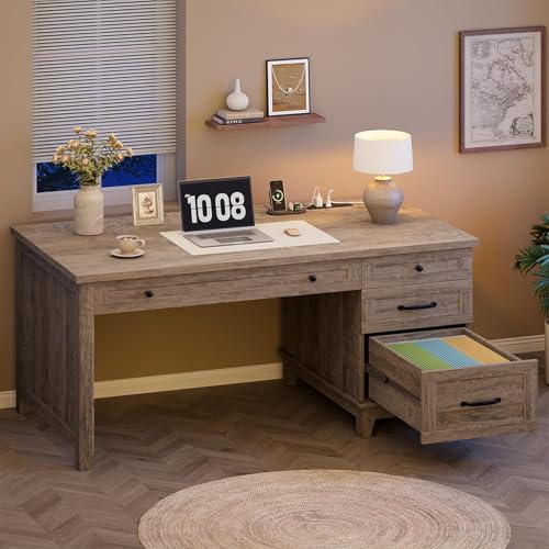 Farmhouse Home Office Desk with Power Outlets & USB Ports, view 7