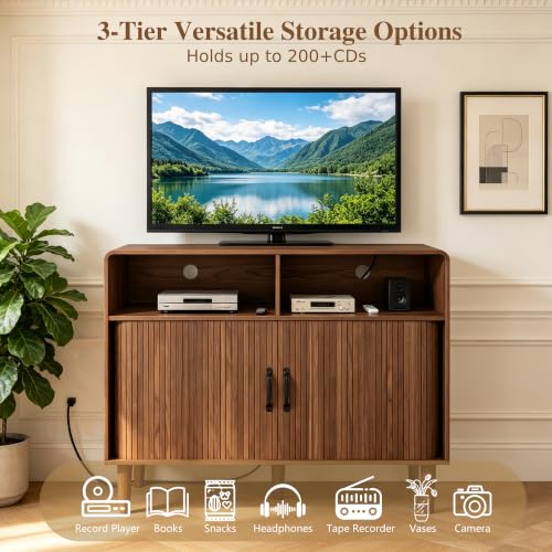 Fluted TV Stand with Storage Cabinets Media Console Table for Bedroom, view 5