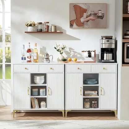 Sideboard Buffet Cabinet with Adjustable Shelves, Modern Storage Cabinet with Drawers and Doors, White Kitchen Buffet for Dining Room, Living Room, Entryway, 39.4 Inch