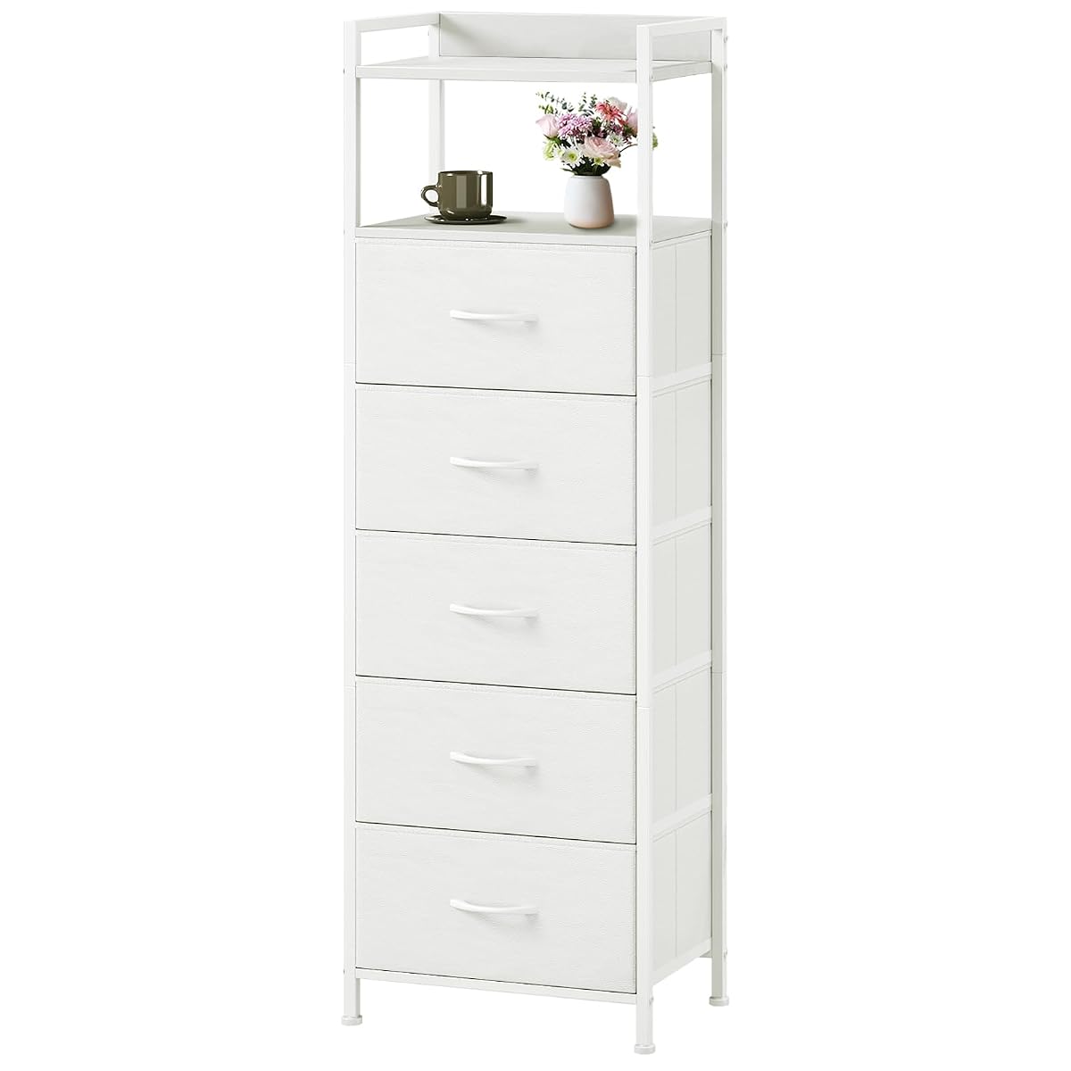 White Tall Dresser for Bedroom with 5 Drawers, Tall Nightstand