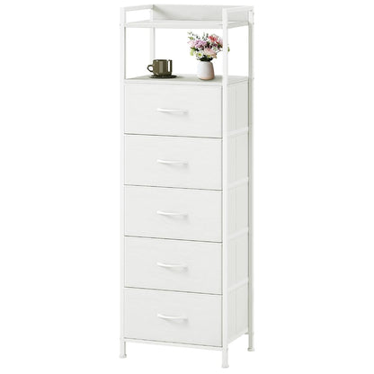 White Tall Dresser for Bedroom with 5 Drawers, Tall Nightstand