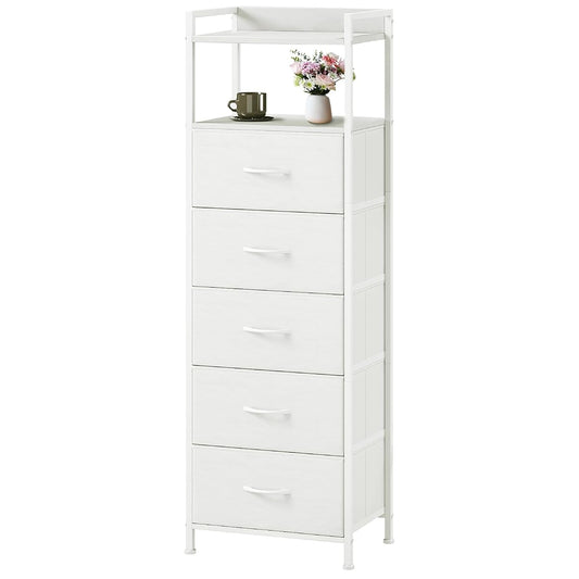White Tall Dresser for Bedroom with 5 Drawers, Tall Nightstand
