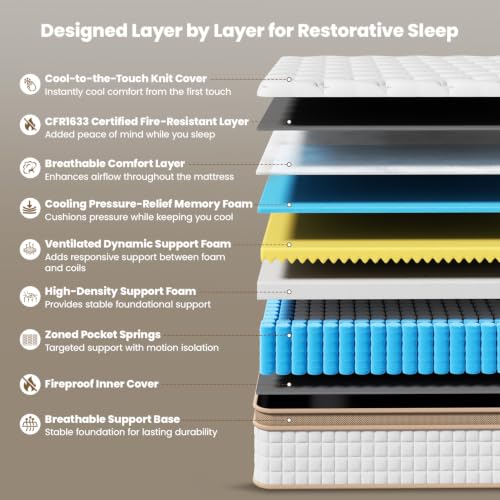 Queen Mattress 12 Inch, Cooling Hybrid Mattress Queen Size in a Box, view 4