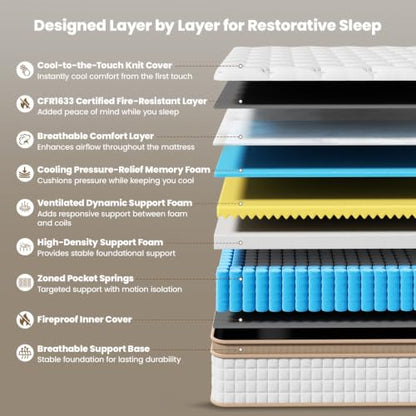 Queen Mattress 12 Inch, Cooling Hybrid Mattress Queen Size in a Box, view 4