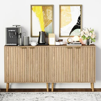 Fluted Storage Cabinet, Free Standing Buffet, Wood Sideboard, view 7
