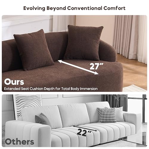 99" Curved Sectional Sofa with Chaise, Modern Luxury Chenille Cloud Couch for Living Room, Heavy Duty Oversized Deep Seat 3-Seater, 700lbs/Seat Weight Capacity, No Assembly, Brown