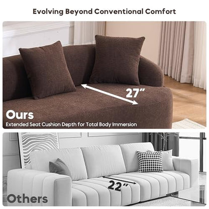 99" Curved Sectional Sofa with Chaise, Modern Luxury Chenille Cloud Couch for Living Room, Heavy Duty Oversized Deep Seat 3-Seater, 700lbs/Seat Weight Capacity, No Assembly, Brown