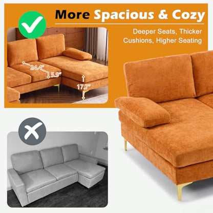 110" Sectional Couches for Living Room,U Shape Couch with Double Chaise, 4-Seat Sofa Set with Chenille Fabric for Home Furniture,Burnt Orange