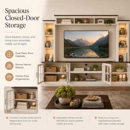 White Farmhouse TV Stand, Entertainment Center, view 8