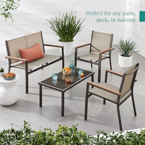 Best Choice Products 4-Piece Outdoor Textilene Patio Conversation Set, Backyard Furniture w/Loveseat, Coffee Table, Steel Frame - Brown/Tan
