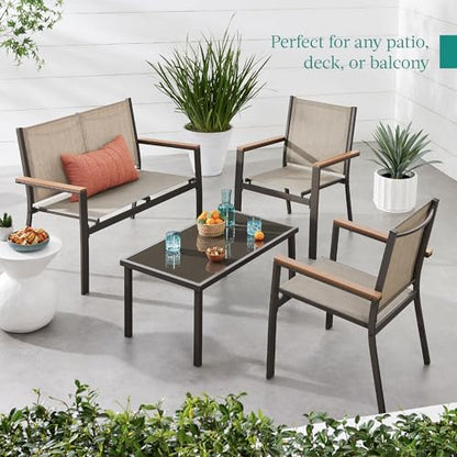 Best Choice Products 4-Piece Outdoor Textilene Patio Conversation Set, Backyard Furniture w/Loveseat, Coffee Table, Steel Frame - Brown/Tan