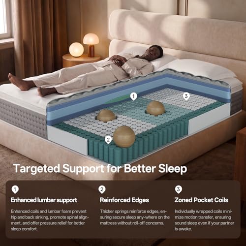 Queen Mattress, 12 Inch Hybrid Mattress with Memory Foam, Medium Firm, view 5
