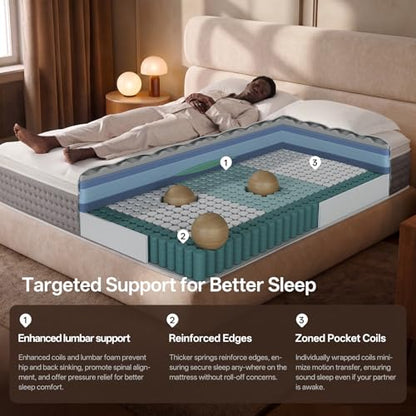 Queen Mattress, 12 Inch Hybrid Mattress with Memory Foam, Medium Firm, view 5