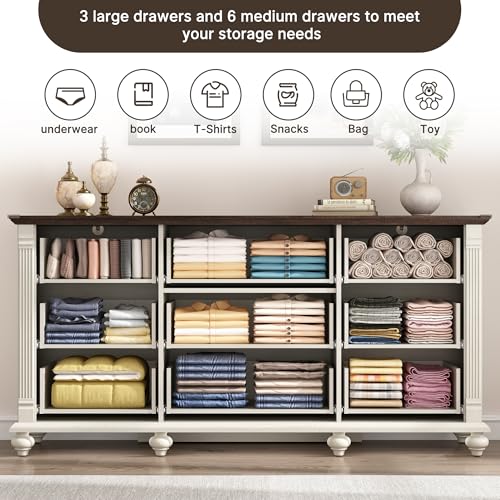 Farmhouse 9 Drawer Dresser for Bedroom with 6 Gourd Feet and Roman Column Decor, view 5