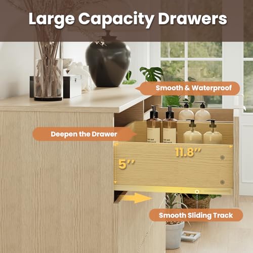 Modern Fluted 6 Drawer Dresser, Wide Wooden Storage Cabinet with Metal Handles, view 7
